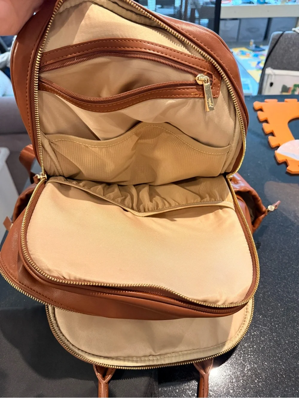 Ju-Ju-Be Cognac Brown Backpack Diaper Bag with Changing Mat